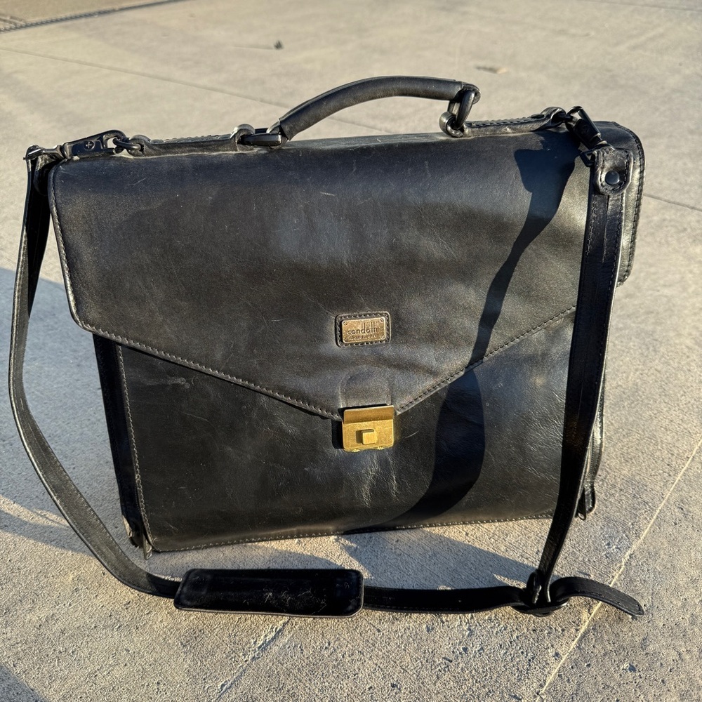 Via Condotti Black Leather Briefcase
